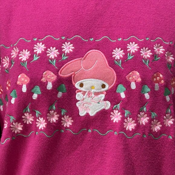 Hello Kitty & Friends Pink Embroidered Mushroom Floral Sweater LG Turtleneck - Picture 2 of 15